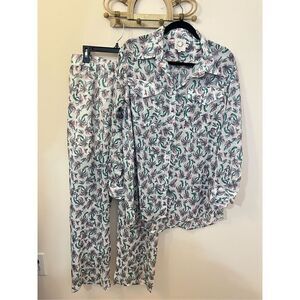 Lili Sidonio Palm Print Relaxed Coord Pants Set M